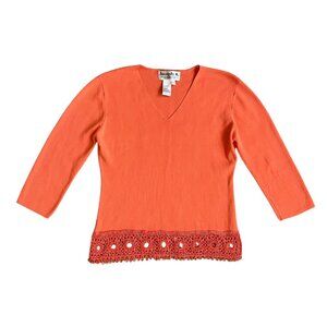 Vintage Joseph A orange long sleeve with crochet beaded detail size large